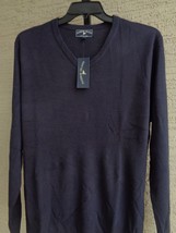Harbor Island M Sweater  L/S V Neck Lighter Weight Fine Ribbed Knit Navy - £9.29 GBP