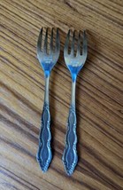 2 Salad Fork Marquee National Stainless Black Textured Scrolls Japan - $11.65