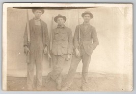 RPPC Three Young Men with Rifles Ready to Hunt Postcard E22 - £9.55 GBP