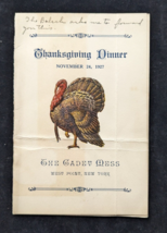 Scarce 1927 West Point N.Y. Army Cadet Mess Thanksgiving Dinner Menu - £142.56 GBP