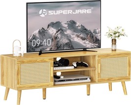 Superjare Boho Tv Stand For 55 Inch Tv, Rattan Tv Console With, Natural. - £95.72 GBP