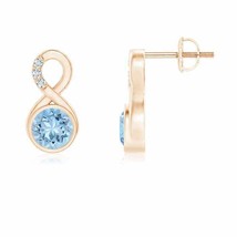 Natural Aquamarine Stud Earrings with Diamond in 14K Gold (Grade-AAA , 5MM) - £713.63 GBP