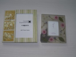 Estate Lot of 2 Tan &amp; Green Striped with Dogwood Flower Tiles 7 Dried Flowers  - £8.30 GBP