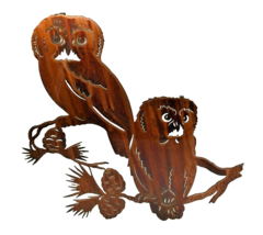 Lazart Saw Whet Owls Pair  20 inch Metal Decorative Laser Cut Wall Art  Rustic - £36.08 GBP