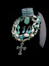 Chunky Turquoise Necklace set / hippie jewelry / Gothic cross / gypsy bracelet / - £115.63 GBP