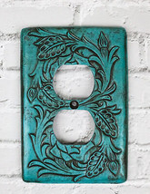 Set of 2 Western Tooled Floral Turquoise Wall Double Receptacle Outlet P... - £20.44 GBP