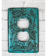 Set of 2 Western Tooled Floral Turquoise Wall Double Receptacle Outlet P... - $489.22 MXN