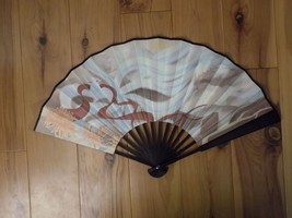 Japanese Art Print Silk Hand Folding Fan Fashion Decor White Fox - £23.36 GBP