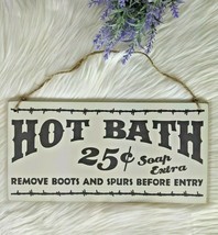 Hot Bath Spurs Western Bathroom Rustic Wood Sign Farmhouse Twine - £6.49 GBP