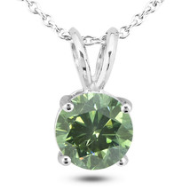 Green Diamond Solitaire Pendant Round Cut Treated 14K White Gold VS2 2.61 Carat - £3,792.62 GBP