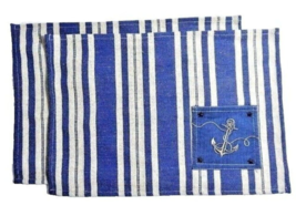 Nautical Anchor Burlap Placemats Utensil Pocket Metal Star Studs Blue 2p... - $400.75 MXN