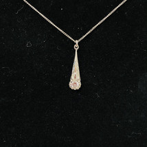 Vintage Sterling Silver Teardrop Necklace With Clear Stone 3g 16&quot; Chain - £59.21 GBP