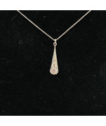 Vintage Sterling Silver Teardrop Necklace With Clear Stone 3g 16&quot; Chain - £59.35 GBP