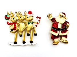 Lot of Two Christmas Santa Reindeer Brooch Pins - £12.38 GBP