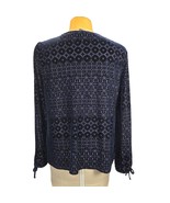 Talbots Womens XL Pullover Top Blue Velvet Geometric Stretch Tie Sleeves... - $452.81 MXN