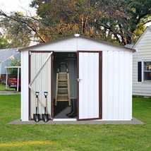 8x10ft Metal Garden Storage Shed: White &amp; Coffee Outdoor Solution - $469.99