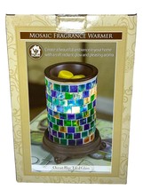 Mosaic Glass Fragrance Wax Warmer Ocean Blue Tiled Real Glass NEW~Like A Scentsy - $34.99