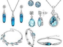 Rhodiniert Blau Kristall Combo Designer Tropfen Anhänger, Röhre Anhänger... - £37.28 GBP