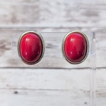 Vintage Clip On Earrings Chunky Red Oval with Gold Tone Halo - £10.24 GBP