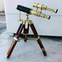 Table Telescope Tripod Brass With Wooden Stand Collectible Nautical Gift - £39.55 GBP