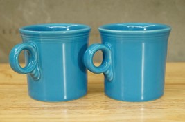 MODERN Pottery Homer Laughlin Fiesta Peacock Blue Loop Handle Coffee Mugs - $20.77