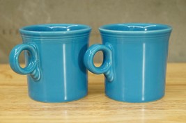 MODERN Pottery Homer Laughlin Fiesta Peacock Blue Loop Handle Coffee Mugs - £16.35 GBP