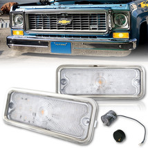 Front Amber LED Clear Park Lamp Lenses Bezel &amp; Flasher for 73-80 Chevy GMC Truck - £79.05 GBP