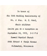 1972 50th Wedding Anniversary Invitation Summit Baptist Church Milwaukee... - $27.40 CAD