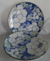 2 CRATE &amp; BARREL Blue Flower Peony Sauce Plates Coasters - £17.36 GBP