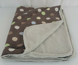 Circo Blue Green Brown Tan Cream Polka Dot Spot Circle Baby Blanket Sherpa Plush - £35.60 GBP