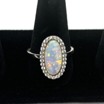 925 Sterling Silver  White Simulated Opal Ring  cubic zirconia  Women Size 8.5 - £31.64 GBP