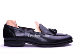 Men&#39;s Handmade Leather Tassel Loafer Dress Shoes Genuine Leather Custom Shoes - $161.49