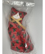 Vintage New Sealed 5 In Christmas Red Cat Plush Fabric Stuffed Red Green - £9.02 GBP