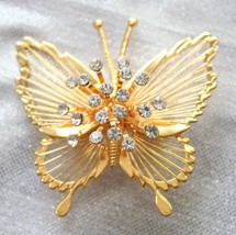 Elegant Monet Mid Century Modern Gold-tone Rhinestone Butterfly Brooch 1... - $12.30