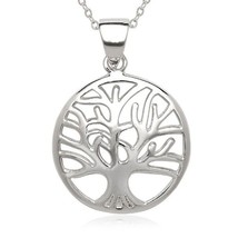 Tree of Life Circle Pendant Necklace in 14K White Gold Plated 925 Silver Chain - $90.34