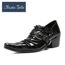 Plus Size 38-47 Fashion Fold Designe Dress Shoes for Men Black Leather High Heel - £195.45 GBP