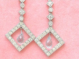 Art Deco 2.1ctw Diamond 1ct Briolette Aquamarine Drop Dangle Cocktail Earrings - £2,739.01 GBP