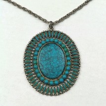 Vintage Southwestern Style Faux Turquoise Oval Pendant 24&quot; Necklace - $11.29