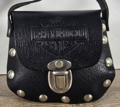Harley Davidson Motorcycles Black Leather Mini Purse Satchel Bag Biker R... - $465.53 MXN