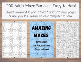Amazing Mazes: 200 Printable Mazes for Adults From Easy to Hard with Sol... - £3.18 GBP