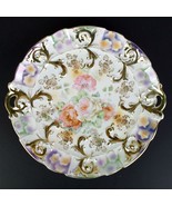 Germany Handled Cake Plate, Pink &amp; White Roses w Gold Acanthus, Antique ... - £23.49 GBP