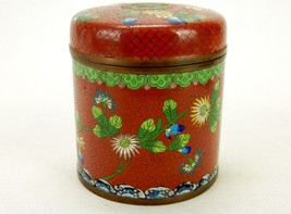 Enameled Copper Humidor, Chinese Cloisonne, Vintage, Floral Pattern, 5&quot; ... - $48.95