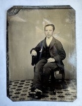 Antique CDV Tintype Photo 1860s Young Man Dapper in Victorian Era Dress Handsome - £12.90 GBP