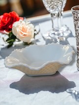 Vintage Hazel Atlas Diamond Ruffled Edge Milk Glass Candy Dish, Wedding Piece - £9.19 GBP