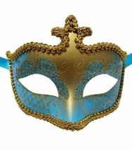 Light Blue Gold Glitter Venetian Masquerade Costume Mask Mardi Gras - £9.51 GBP