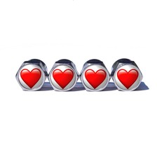 Red Heart Emoji Tire Valve Stem Caps - Chrome Coated - Set of Four - £9.58 GBP