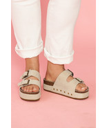 Beige Suede Buckle Decor Footbed Sandal Slippers - $599.38 MXN