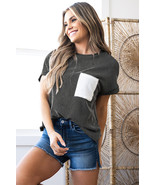 Carbon Grey Corded Knit Color Block Pocketed Crew Neck T Shirt - $15.24 CAD
