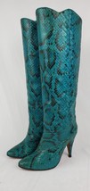 Biondini Womens Snakeskin Boots 5 1/2 Turquoise Blue Teal High Heel Made... - £134.95 GBP