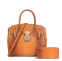Crocodile Accented Satchel 2 IN 1 Handbag With Wallet Comes In Brown, Coffee, Gr - £68.83 GBP